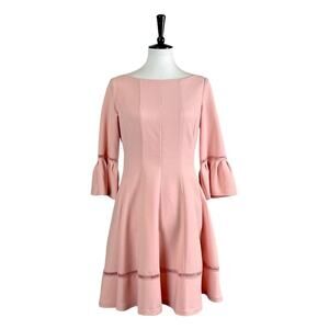 Eliza J Women’s Dress Fit & Flare Cutout Trim 3/4 Bell Sleeve Blush Pink Size 6